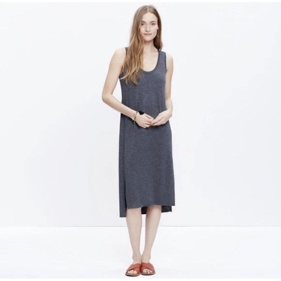 Madewell Dresses & Skirts - Madewell Sleeveless Midi Dress Small Charcoal Gray Knit Scoop Neck Side Slits